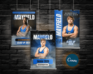 wrestling senior night poster template editable in Canva