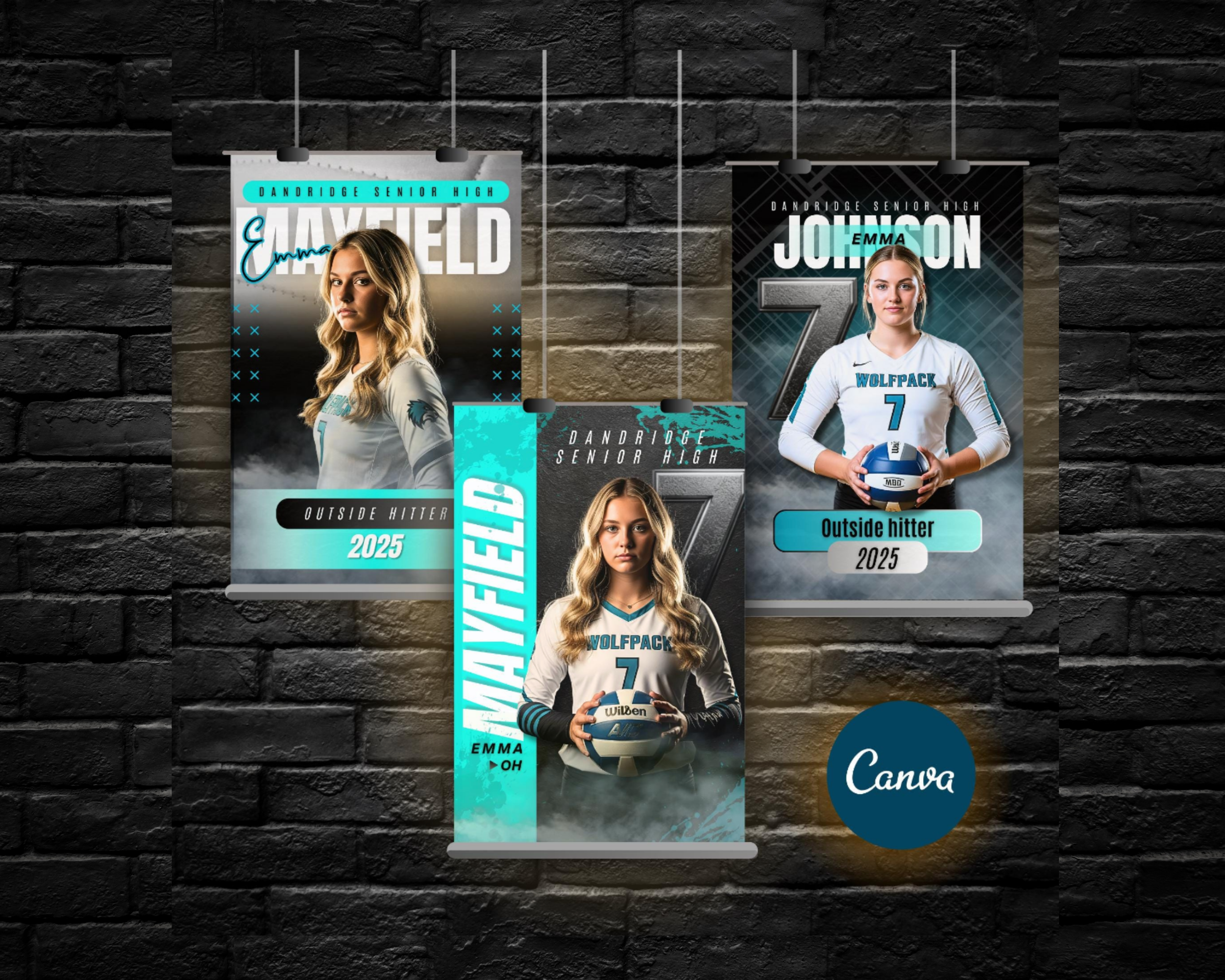 Volleyball Senior Night Poster Templates in Canva showing 3 poster designs