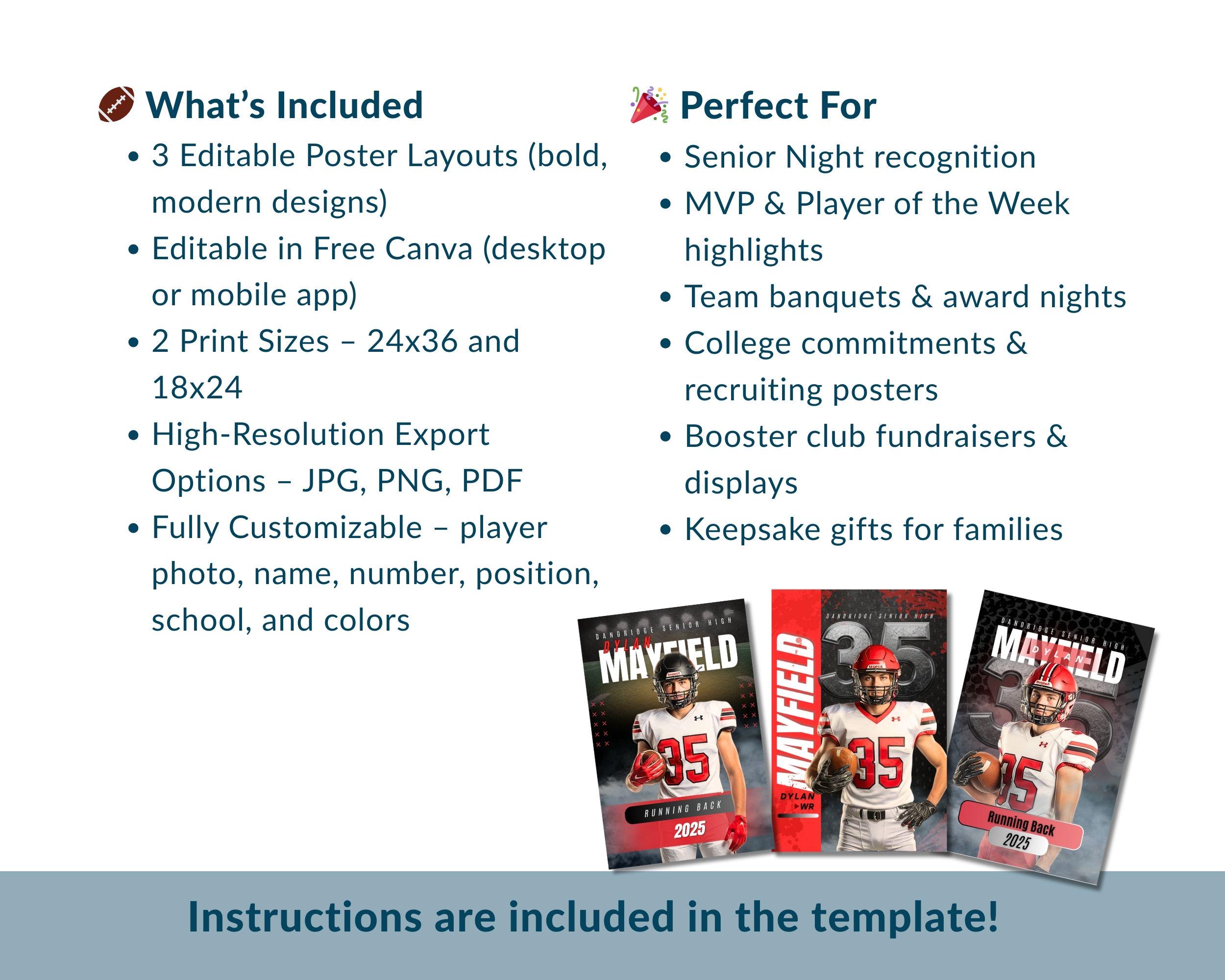 Football Senior Poster Canva Template Bundle (3 Designs) | 18x24 & 24x36 Print Sizes - Image 5