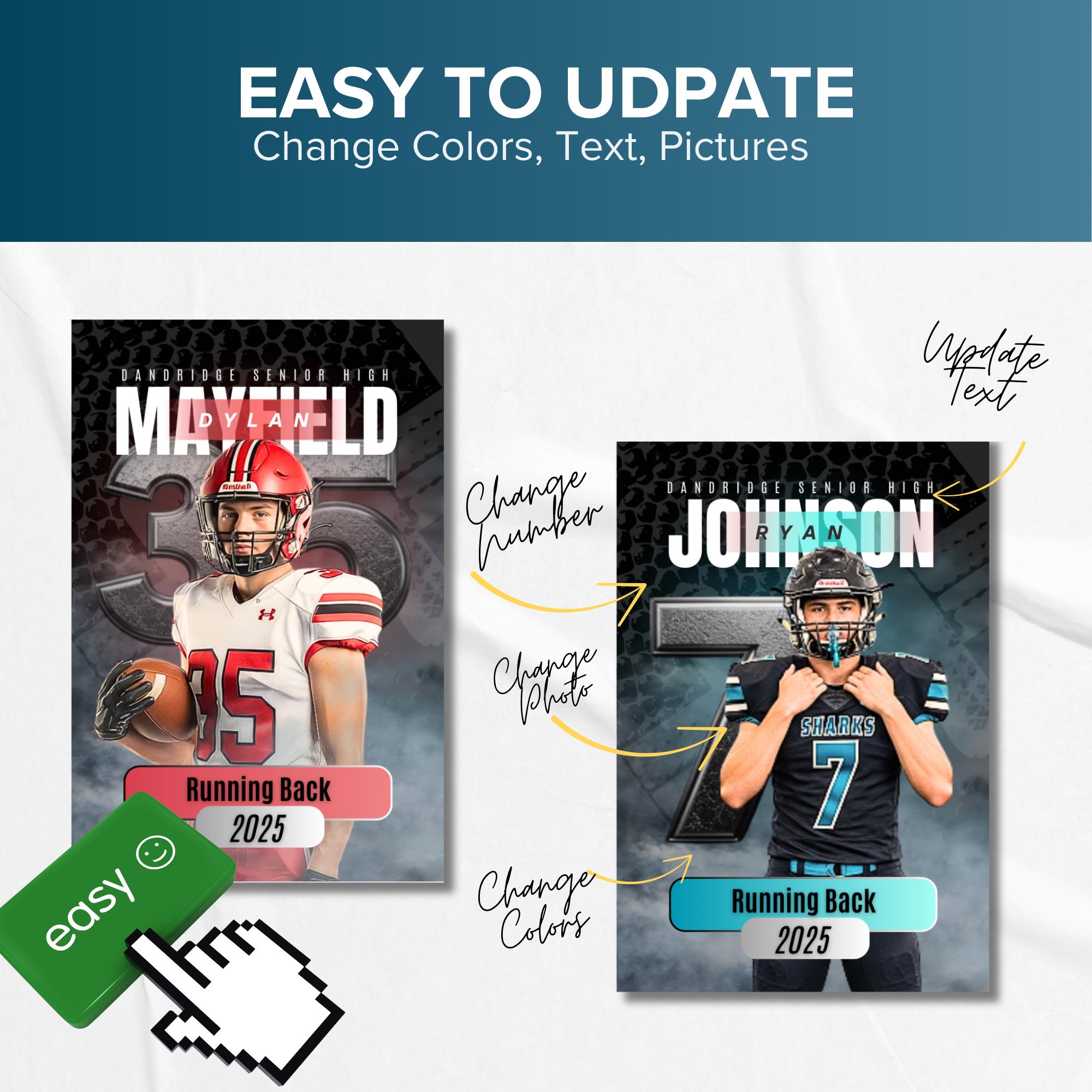 Football Senior Poster Canva Template Bundle (3 Designs) | 18x24 & 24x36 Print Sizes - Image 3